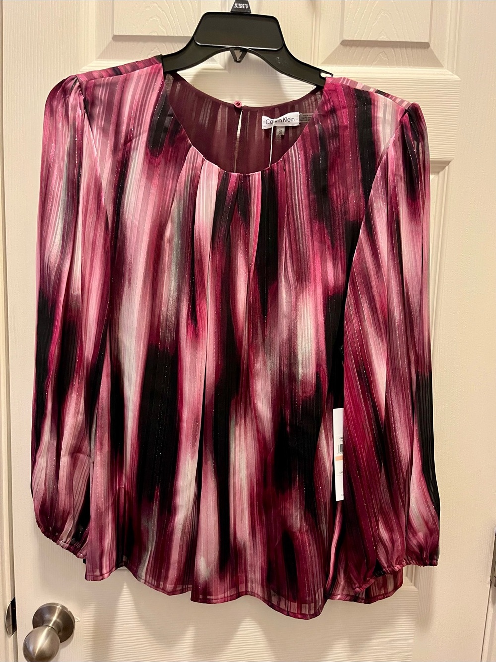 NWT Calvin Klein Pink Black Metallic Sheer Blouse 2X Plus Size